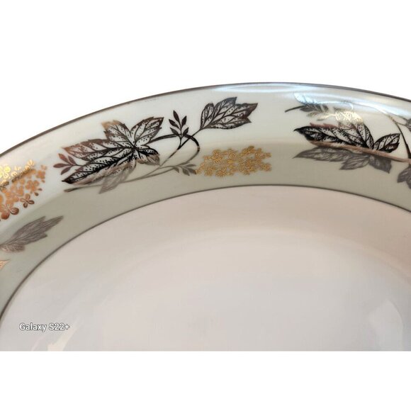 Noritake China Silvine 5487 Large Serving Platter Green Gold Flowers Silver Trim - Picture 3 of 13